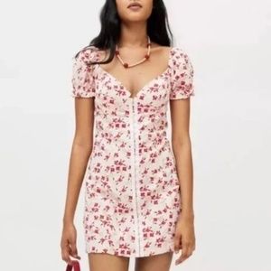 UO Urban Outfitters Britney Puff Sleeve Hook & Eye Pink Dress | Size Small